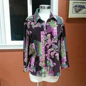 Ladies Paisley Print Button Down Shirt